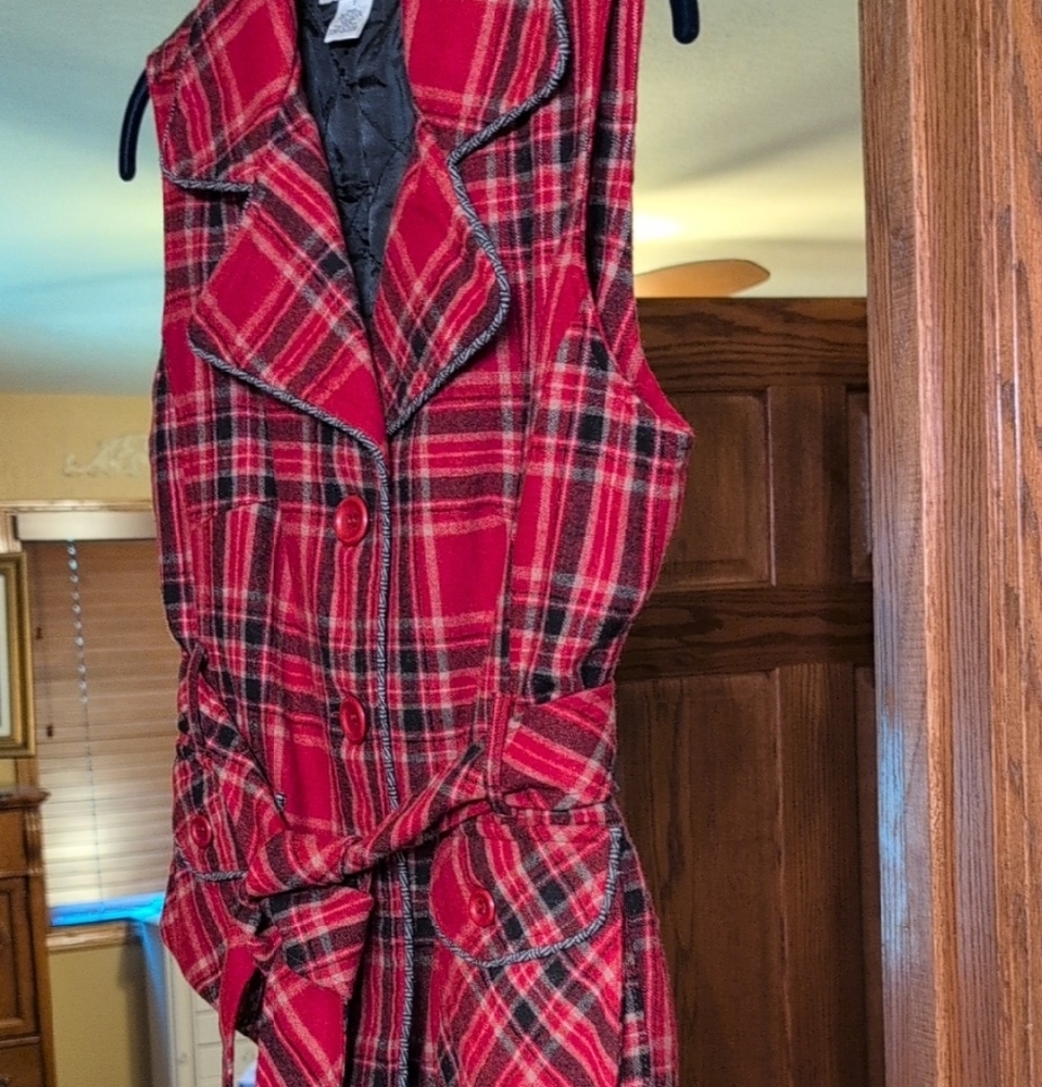 Harold's Vibrant Red Plaid Vest with Belt